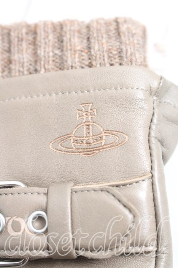 画像2: ヴィヴィアンウエストウッド 中古 / リブ切替レザーグローブ  ベージュ  H-26-01-11-149-gd-IN-ZH (2)