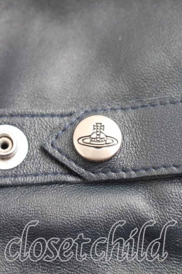 画像2: ヴィヴィアンウエストウッド 中古 / レザー切替ウールグローブ  茶×紺  H-26-01-11-152-gd-IN-ZH (2)