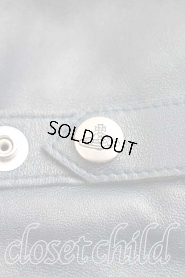 画像2: ヴィヴィアンウエストウッド 中古 / レザー切替ウールグローブ  茶×紺  H-26-01-11-152-gd-IN-ZH (2)