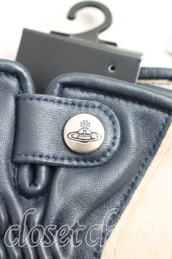 画像2: ヴィヴィアンウエストウッド 中古 / レザー切替ウールグローブ  ベージュ×黒  H-26-01-11-153-gd-IN-ZH (2)