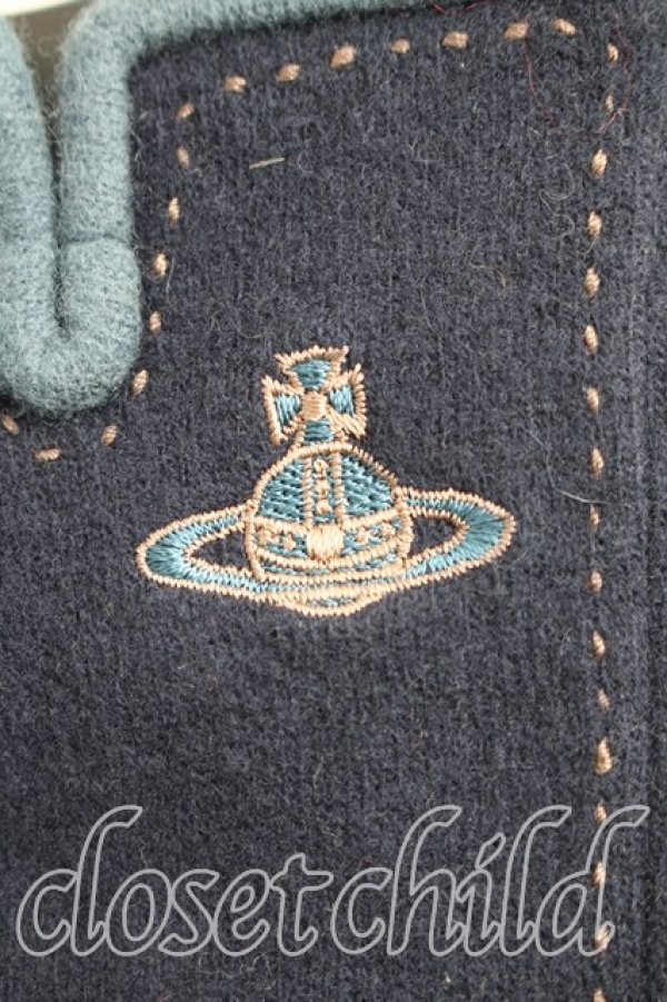 画像2: ヴィヴィアンウエストウッド 中古 / オーブ刺繍ステッチ手袋  紺  H-26-01-11-154-gd-IN-ZH (2)