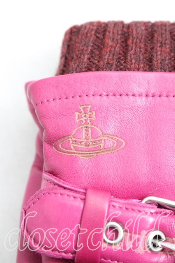 画像2: ヴィヴィアンウエストウッド 中古 / リブ切替レザーグローブ  マゼンタ  H-26-01-11-155-gd-IN-ZH (2)
