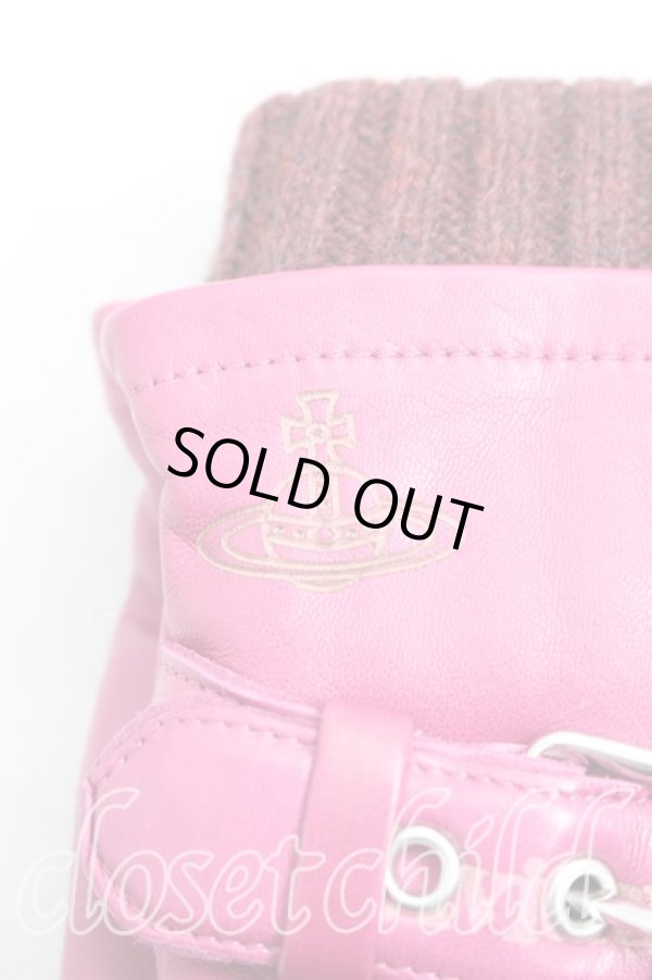 画像2: ヴィヴィアンウエストウッド 中古 / リブ切替レザーグローブ  マゼンタ  H-26-01-11-155-gd-IN-ZH (2)