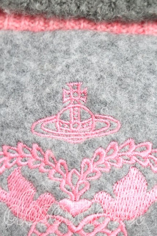 画像2: ヴィヴィアンウエストウッド 中古 / フィンガーレスウール手袋  灰×ピンク  H-26-01-11-156-gd-IN-ZH (2)