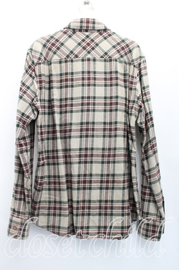 画像2: ヴィヴィアンウエストウッド MAN 中古 / アシメカラーネルシャツ 46（メンズM相当） 緑ｘベージュ  H-26-01-18-021-bl-OD-ZH (2)