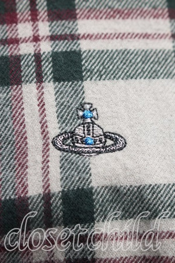 画像5: ヴィヴィアンウエストウッド MAN 中古 / アシメカラーネルシャツ 46（メンズM相当） 緑ｘベージュ  H-26-01-18-021-bl-OD-ZH (5)