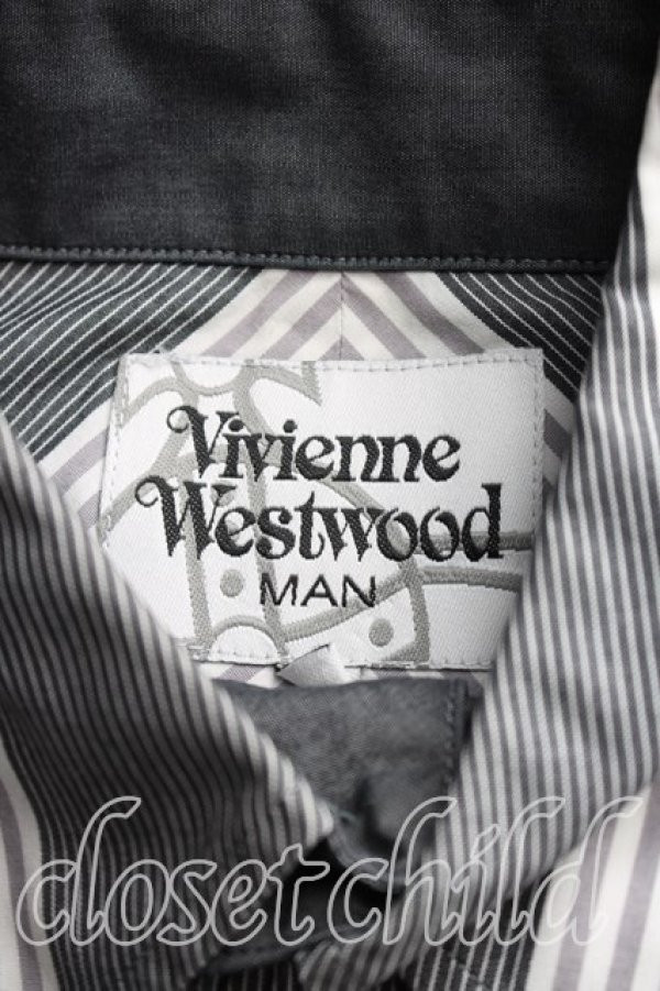 画像3: ヴィヴィアンウエストウッド MAN 中古 / ストライプカフスシャツ 44（メンズS相当） 灰  H-26-01-18-022-bl-OD-ZH (3)