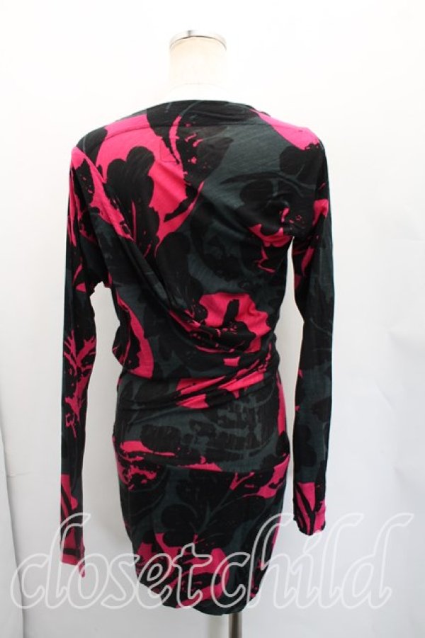 画像2: ANGLOMANIA 中古 / 総柄変形カットソーワンピ S 緑  H-26-01-18-003-op-OD-ZH (2)