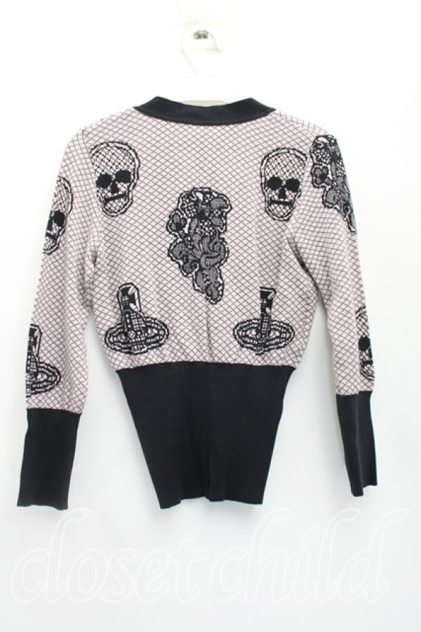 画像2: ヴィヴィアンウエストウッド 中古 / スカルカーディガン 1（7号相当） 黒ｘピンク  H-26-01-18-036-to-OD-ZH (2)