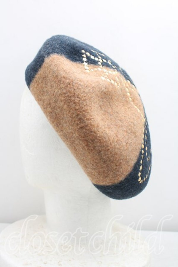 画像2: ヴィヴィアンウエストウッド 中古 / スタッズオーブベレー帽  茶×黒  H-26-01-18-052-ha-IN-ZH (2)