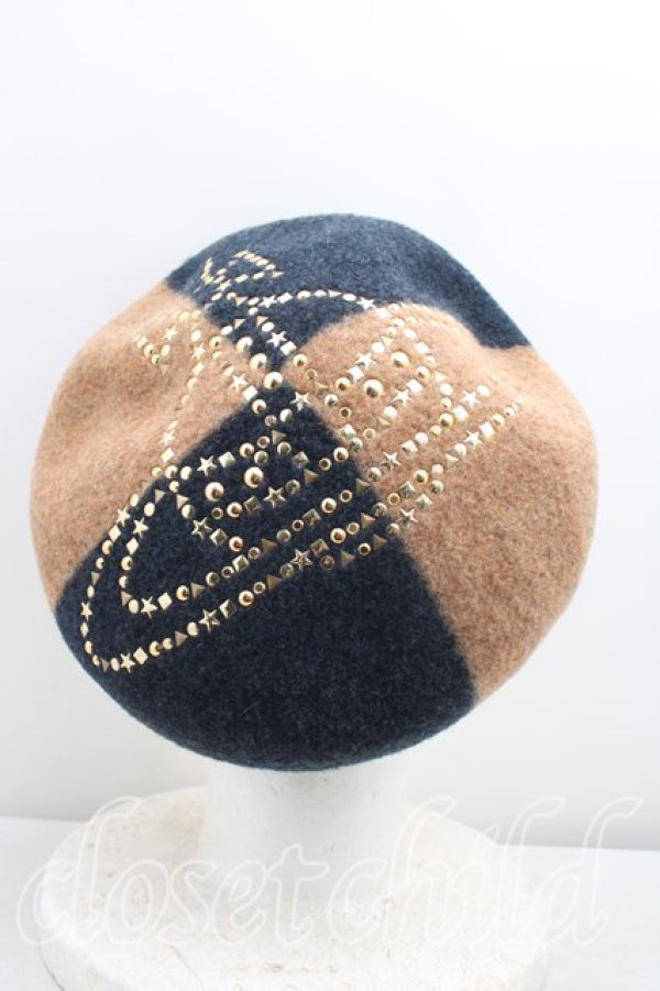 画像3: ヴィヴィアンウエストウッド 中古 / スタッズオーブベレー帽  茶×黒  H-26-01-18-052-ha-IN-ZH (3)