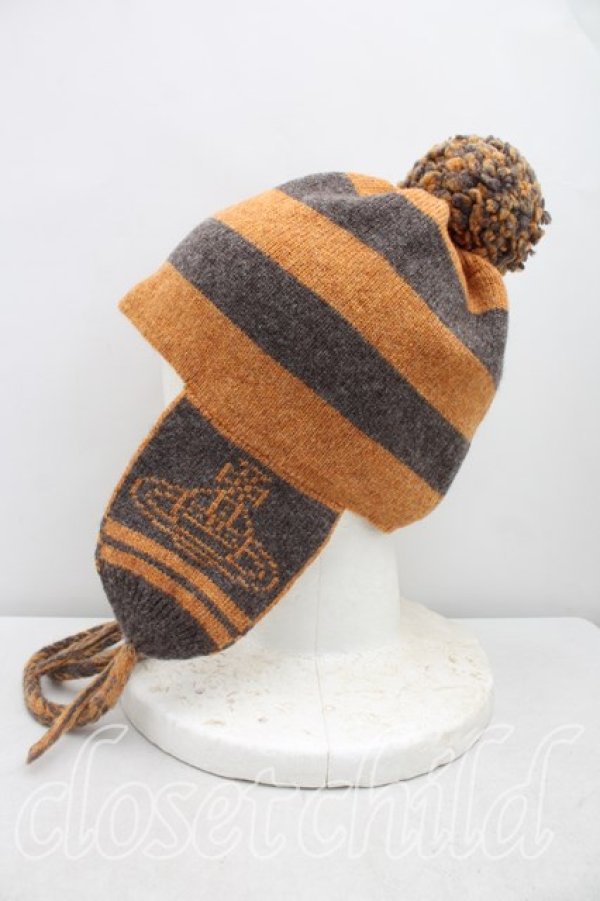 画像2: ヴィヴィアンウエストウッド 中古 / ボンボン付キ耳当テニット帽  茶  H-26-01-18-053-ha-OD-ZH (2)