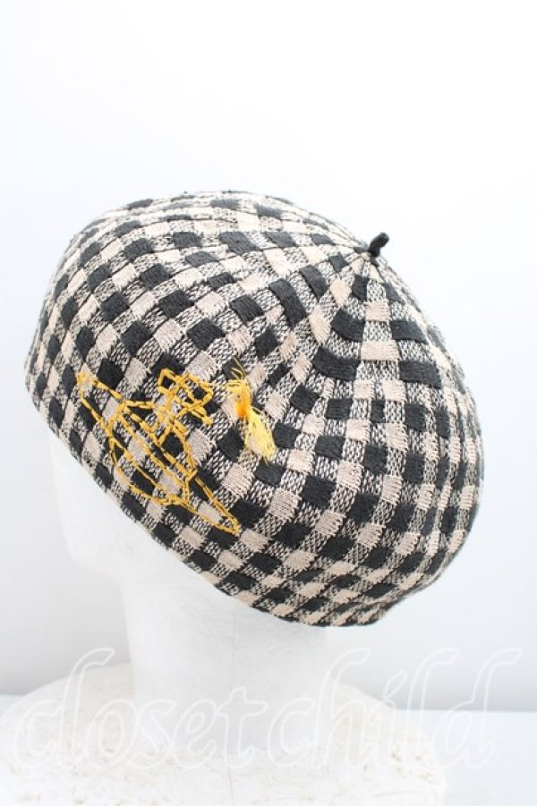 画像2: ヴィヴィアンウエストウッド 中古 / ステッチオーブベレー  黒ｘベージュ  H-26-01-18-056-ha-OD-ZH (2)