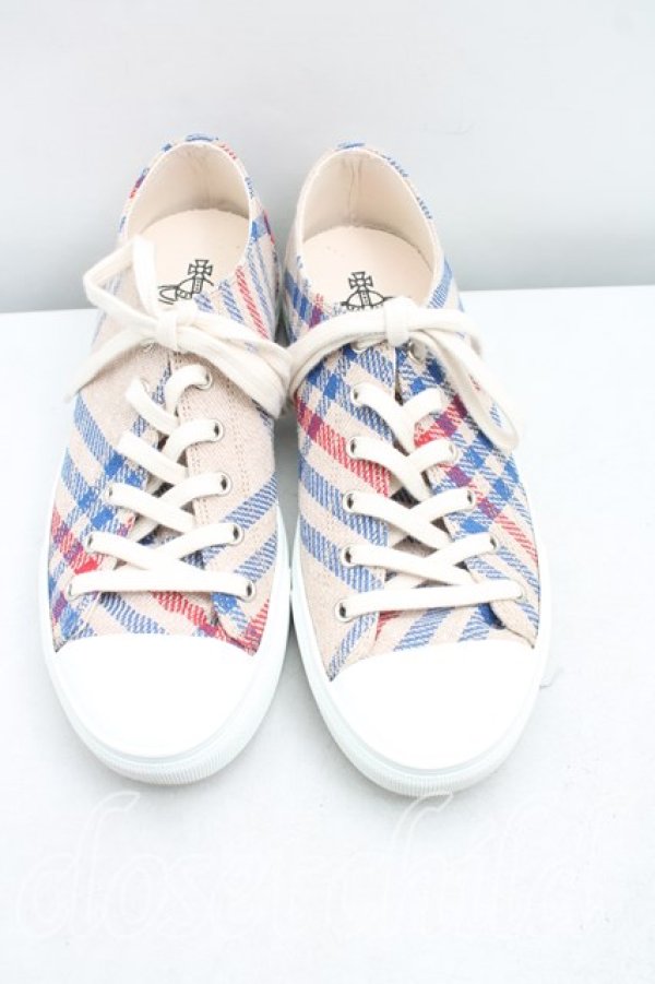 画像2: ヴィヴィアンウエストウッド 中古 / タータンチェックスニーカー 42（26cm相当） 生成  H-26-01-18-066-sh-OD-ZH (2)