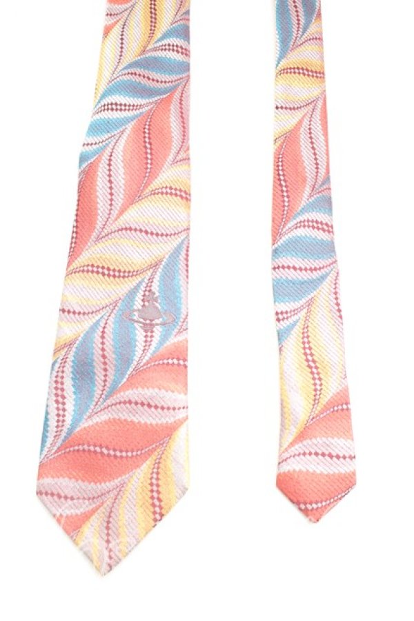 画像2: ヴィヴィアンウエストウッド MAN 中古 / 総柄ネクタイ  茶ｘ黄色ｘ青  H-26-01-18-075-gd-OD-ZH (2)