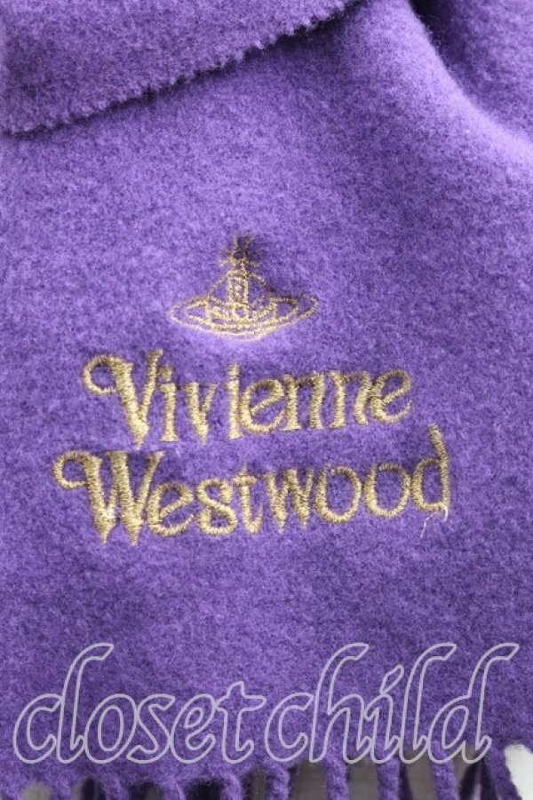 画像2: ヴィヴィアンウエストウッド 中古 / ロゴ刺繍マフラー  紫  H-26-01-18-077-gd-OD-ZH (2)