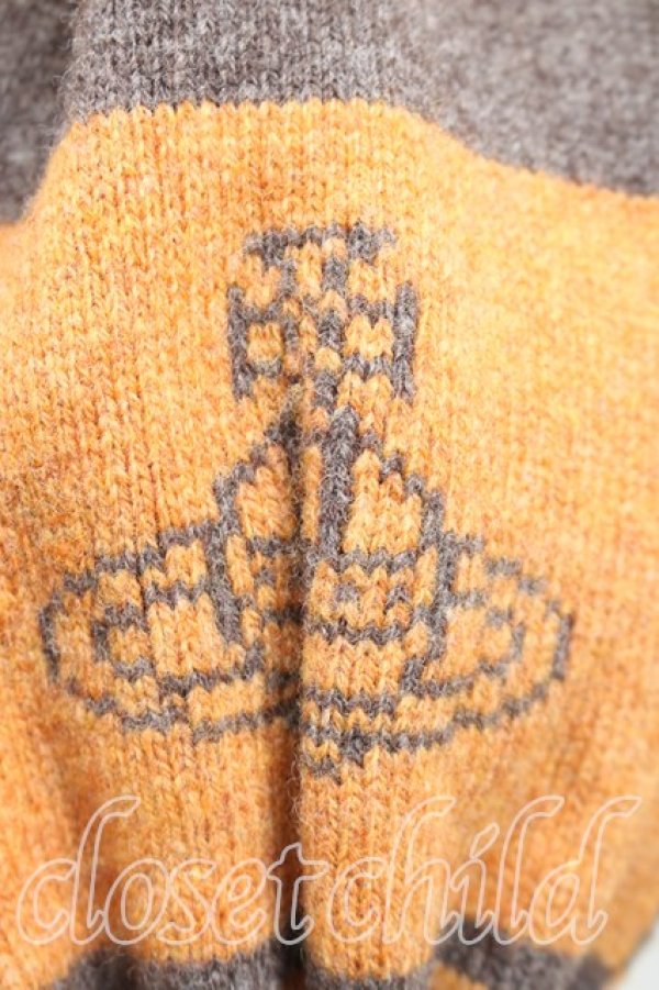 画像2: ヴィヴィアンウエストウッド 中古 / ボンボン付キボーダーマフラー  茶  H-26-01-18-089-gd-OD-ZH (2)