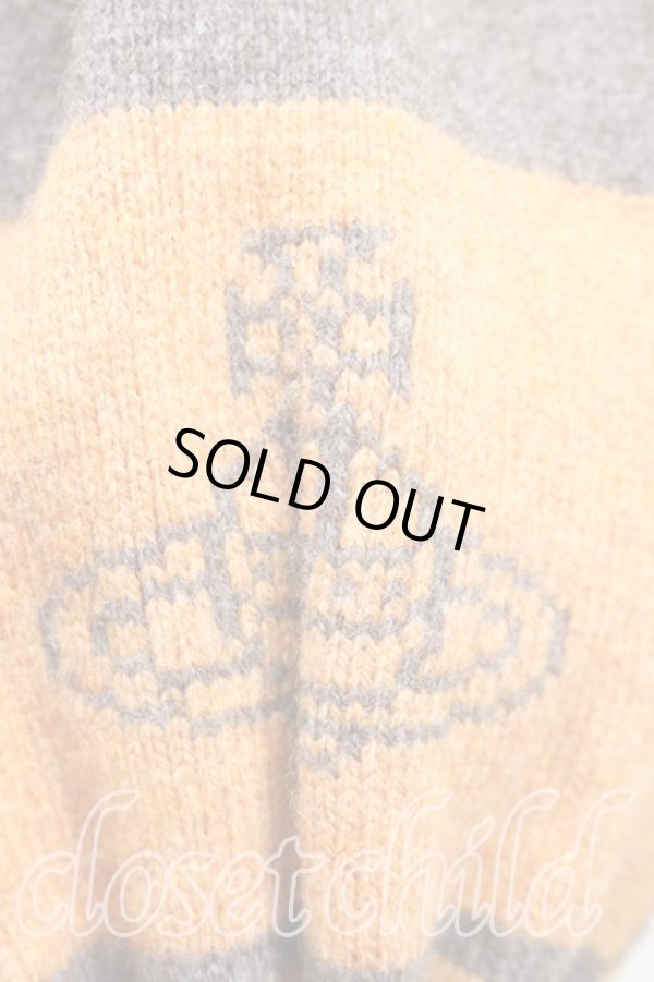 画像2: ヴィヴィアンウエストウッド 中古 / ボンボン付キボーダーマフラー  茶  H-26-01-18-089-gd-OD-ZH (2)