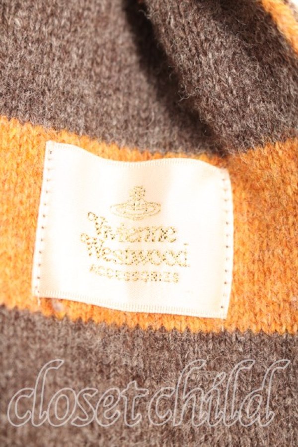 画像3: ヴィヴィアンウエストウッド 中古 / ボンボン付キボーダーマフラー  茶  H-26-01-18-089-gd-OD-ZH (3)