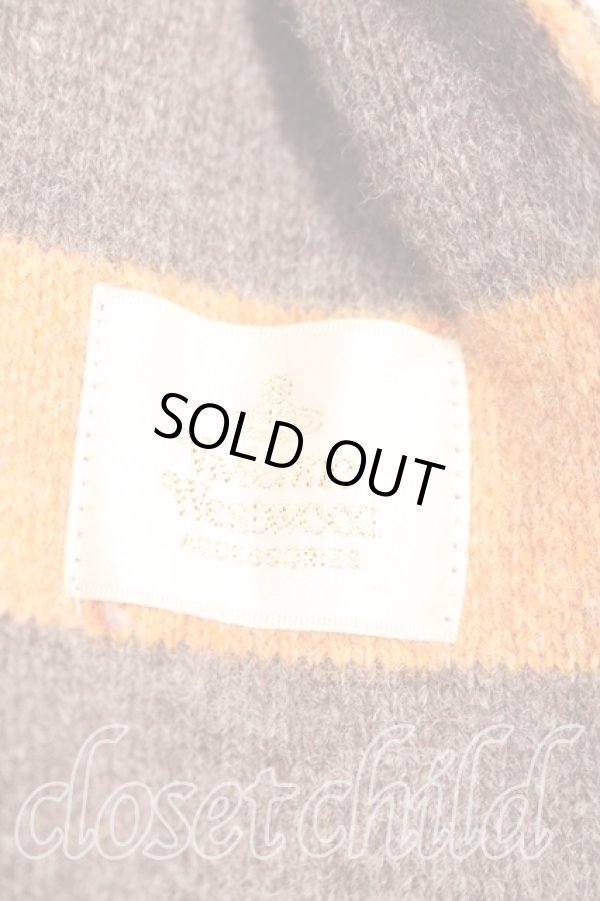 画像3: ヴィヴィアンウエストウッド 中古 / ボンボン付キボーダーマフラー  茶  H-26-01-18-089-gd-OD-ZH (3)