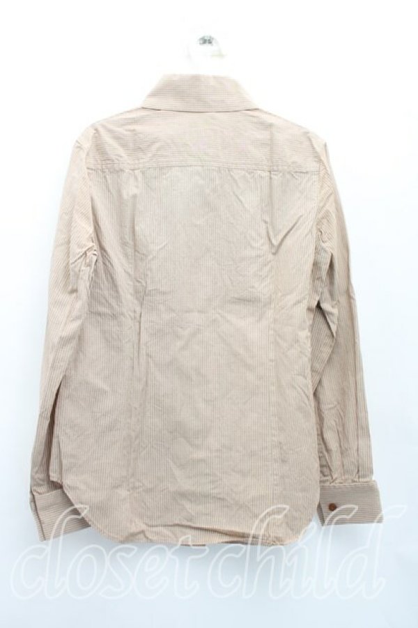 画像2: ヴィヴィアンウエストウッド 中古 / 単色オーブ刺繍ストライプ高襟シャツ 3(11号相当) 茶  H-26-01-25-020-bl-IN-ZH (2)