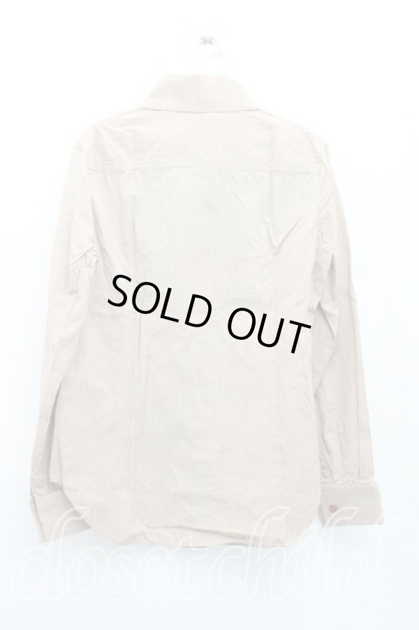 画像2: ヴィヴィアンウエストウッド 中古 / 単色オーブ刺繍ストライプ高襟シャツ 3(11号相当) 茶  H-26-01-25-020-bl-IN-ZH (2)