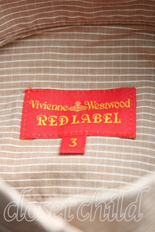 画像3: ヴィヴィアンウエストウッド 中古 / 単色オーブ刺繍ストライプ高襟シャツ 3(11号相当) 茶  H-26-01-25-020-bl-IN-ZH (3)