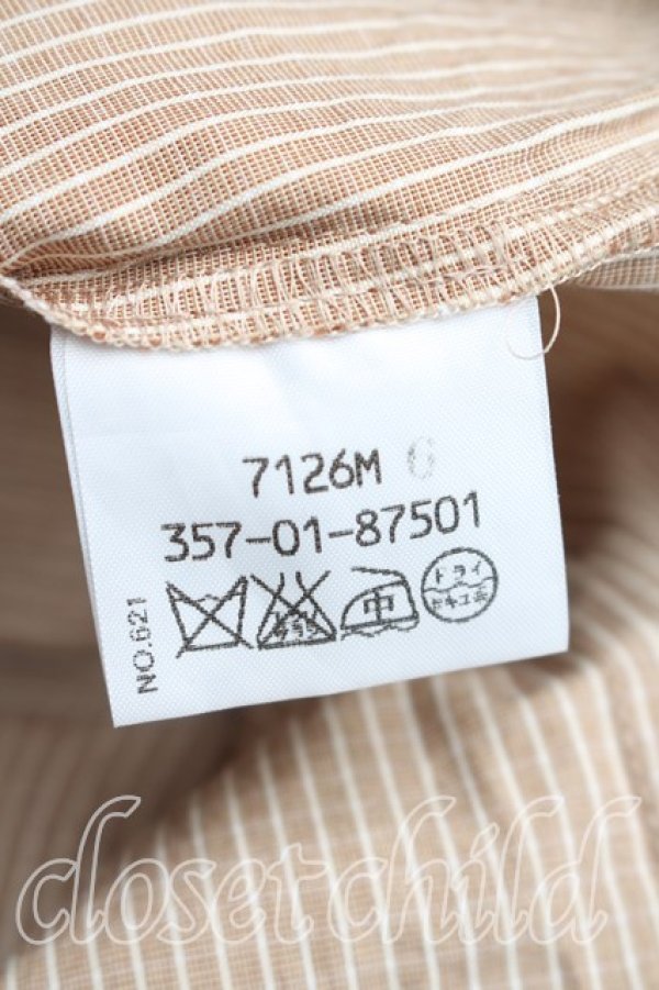画像4: ヴィヴィアンウエストウッド 中古 / 単色オーブ刺繍ストライプ高襟シャツ 3(11号相当) 茶  H-26-01-25-020-bl-IN-ZH (4)