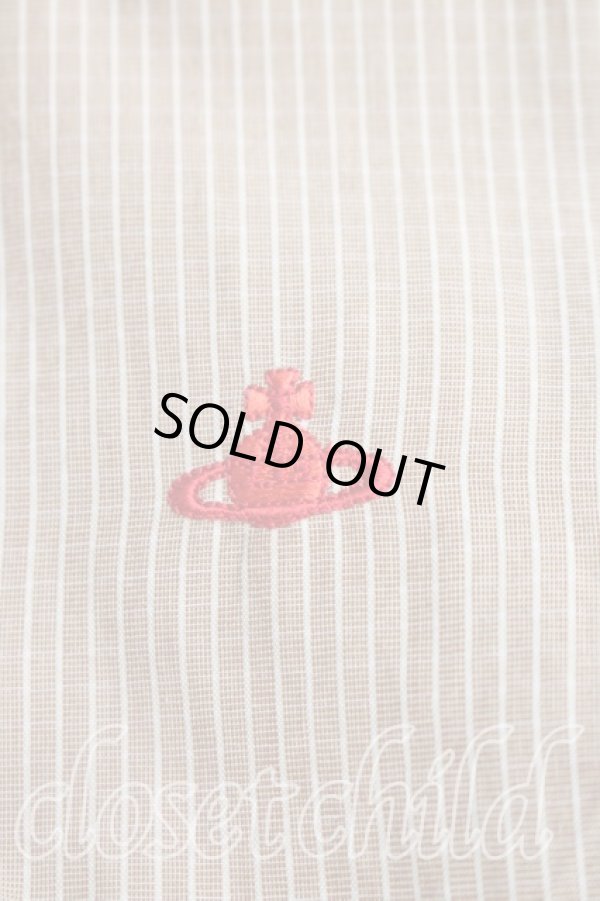 画像6: ヴィヴィアンウエストウッド 中古 / 単色オーブ刺繍ストライプ高襟シャツ 3(11号相当) 茶  H-26-01-25-020-bl-IN-ZH (6)