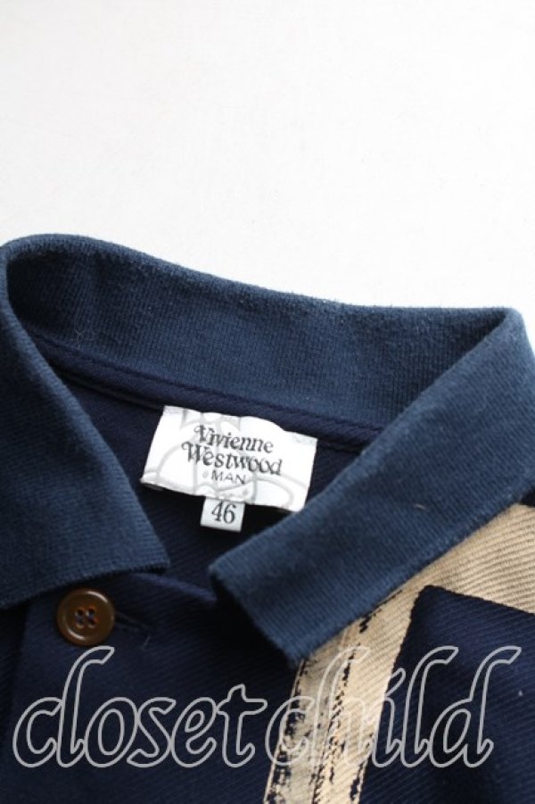 画像5: ヴィヴィアンウエストウッド MAN 中古 / ハンドドローチェックポロ 46(メンズM相当) 紺  H-26-01-25-027-to-IN-ZH (5)