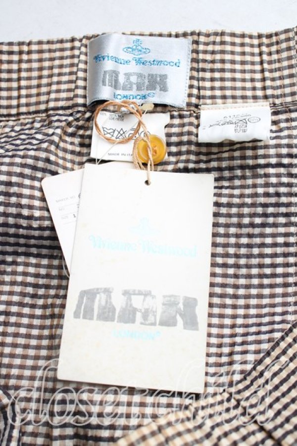 画像3: ヴィヴィアンウエストウッド MAN 中古 / ギンガムチェックシャンタンパンツ L 茶  H-26-01-25-014-pa-IN-ZH (3)