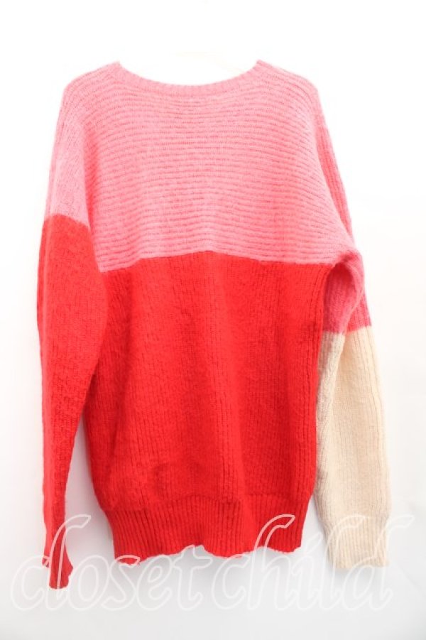 画像2: ANGLOMANIA 中古 / カットラスラウンドニット 38（M相当） ピンクｘ赤  H-26-02-01-028-to-OD-ZH (2)