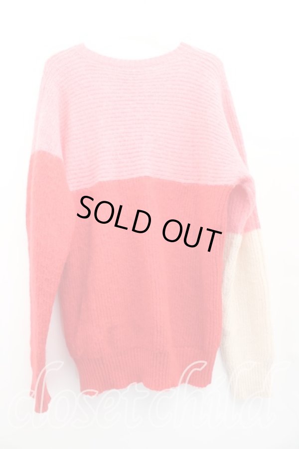 画像2: ANGLOMANIA 中古 / カットラスラウンドニット 38（M相当） ピンクｘ赤  H-26-02-01-028-to-OD-ZH (2)