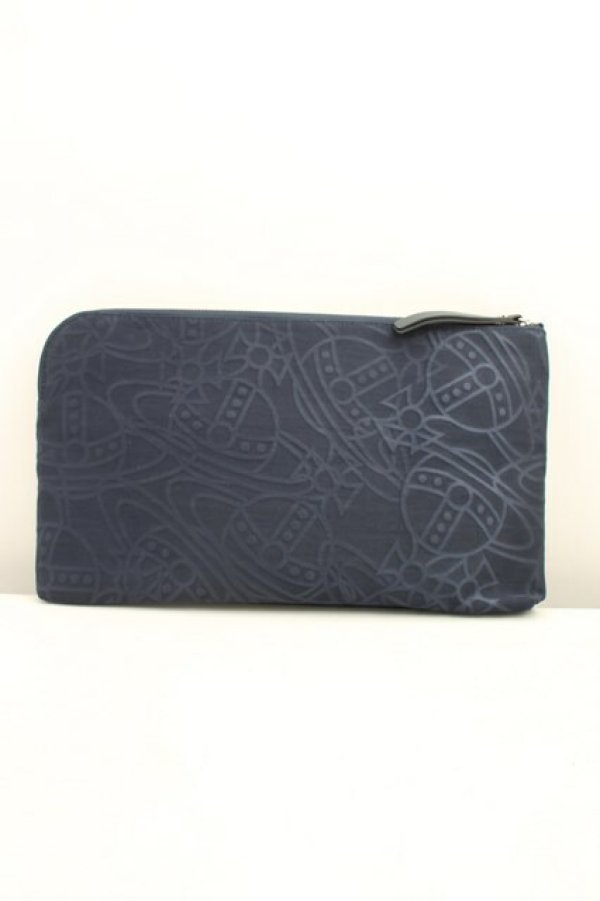 画像2: ヴィヴィアンウエストウッド 中古 / ORBエンボスクラッチバッグ  紺  H-26-02-01-040-ba-OD-ZH (2)