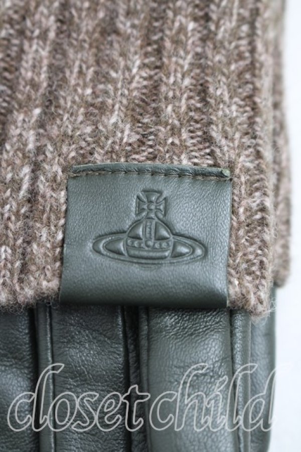 画像2: ヴィヴィアンウエストウッド 中古 / レザー切替手袋  カーキ  H-26-02-01-085-gd-OD-ZH (2)