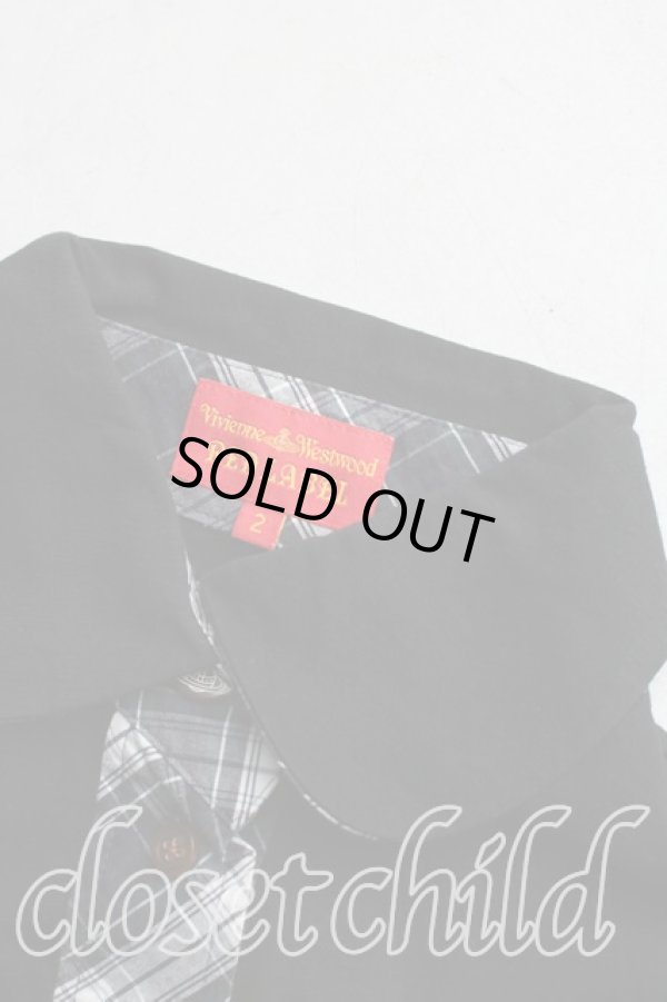 画像6: ヴィヴィアンウエストウッド 中古 / タータンチェック切替ノースリーブカットソー 2（9号相当） 黒  H-26-02-08-044-to-OD-ZH (6)