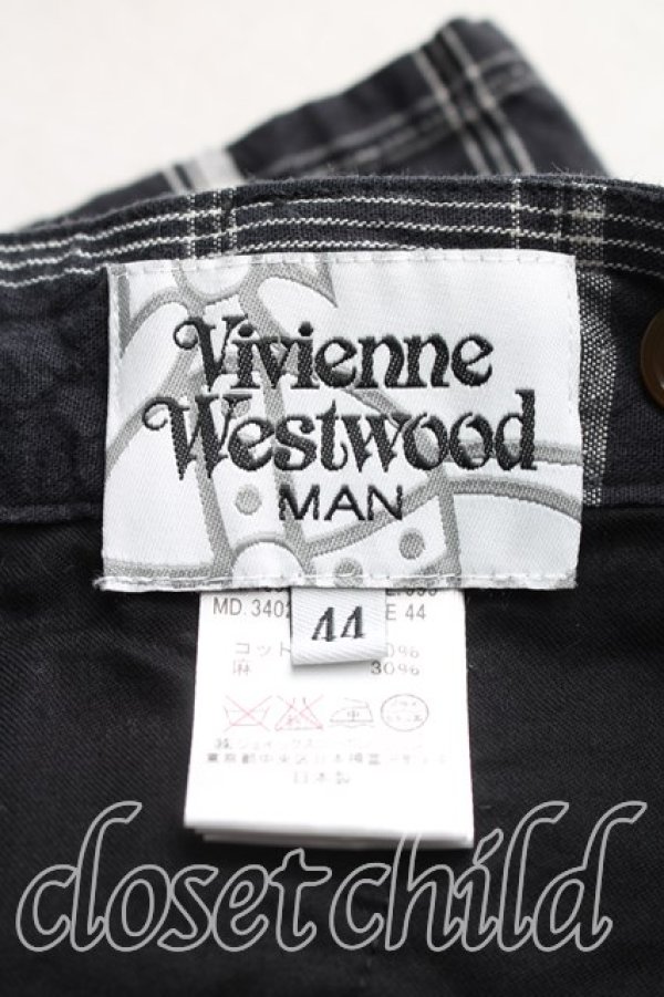 画像3: ヴィヴィアンウエストウッド MAN 中古 / チェックアシンメトリーパンツ 44（メンズS相当） 黒  H-26-02-08-014-pa-OD-ZH (3)