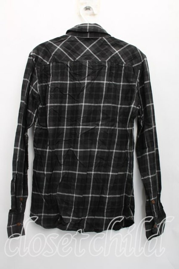 画像2: ヴィヴィアンウエストウッド MAN 中古 / チェックスカーフシャツ 44（メンズS相当） 黒  H-26-02-08-020-bl-OD-ZH (2)