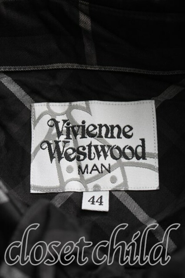 画像3: ヴィヴィアンウエストウッド MAN 中古 / チェックスカーフシャツ 44（メンズS相当） 黒  H-26-02-08-020-bl-OD-ZH (3)