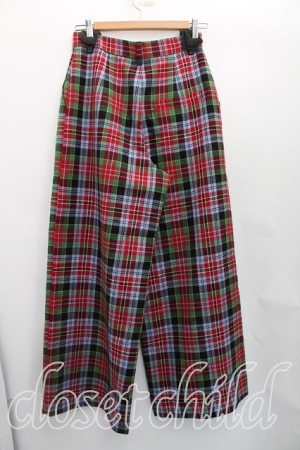画像2: ヴィヴィアンウエストウッド 中古 / タータンチェックワイドパンツ 02（9号相当） 赤x緑  H-26-02-15-030-pa-OD-ZH (2)