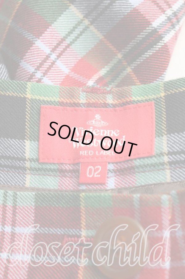 画像3: ヴィヴィアンウエストウッド 中古 / タータンチェックワイドパンツ 02（9号相当） 赤x緑  H-26-02-15-030-pa-OD-ZH (3)