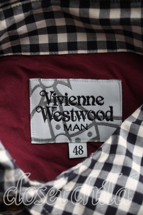 画像3: ヴィヴィアンウエストウッド MAN 中古 / ギンガムチェックアシメシャツ 48（メンズL相当） 黒ｘボルドー  H-26-02-15-035-bl-OD-ZH (3)
