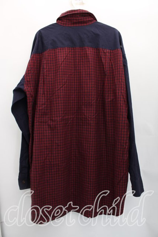 画像2: ヴィヴィアンウエストウッド MAN 中古 / ギンガムチェックアシメシャツ 48（メンズL相当） 紺ｘボルドー  H-26-02-15-036-bl-OD-ZH (2)