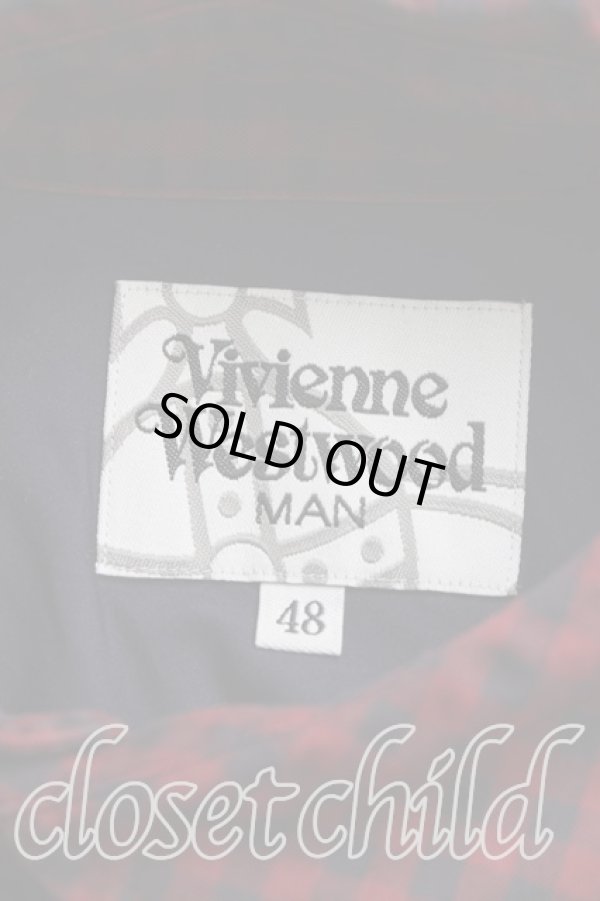 画像3: ヴィヴィアンウエストウッド MAN 中古 / ギンガムチェックアシメシャツ 48（メンズL相当） 紺ｘボルドー  H-26-02-15-036-bl-OD-ZH (3)