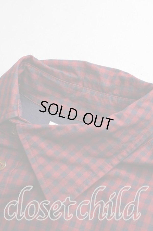 画像5: ヴィヴィアンウエストウッド MAN 中古 / ギンガムチェックアシメシャツ 48（メンズL相当） 紺ｘボルドー  H-26-02-15-036-bl-OD-ZH (5)