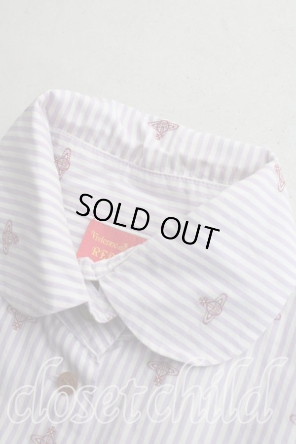 画像6: ヴィヴィアンウエストウッド 中古 / オーブ総柄ストライプシャツ 2（9号相当） 紫  H-26-02-15-038-bl-OD-ZH (6)