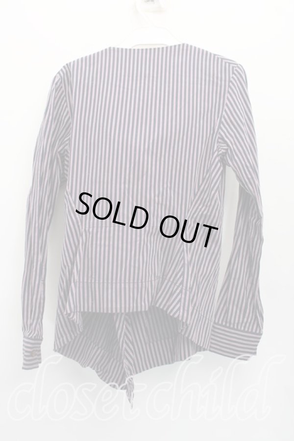 画像2: ヴィヴィアンウエストウッド 中古 / ストライプタイフロントシャツ 2（9号相当） 紺ｘ赤  H-26-02-15-039-bl-OD-ZH (2)