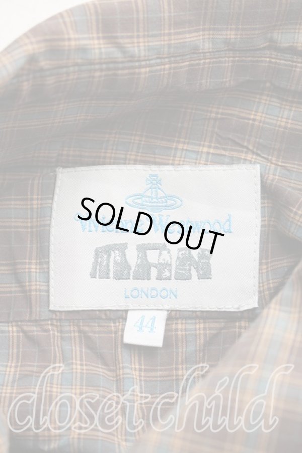 画像3: ヴィヴィアンウエストウッド MAN 中古 / チェックアシメシャツ 44（メンズS相当） 茶  H-26-02-15-041-bl-OD-ZH (3)