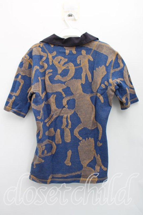 画像2: ヴィヴィアンウエストウッド MAN 中古 / グラフティオーブ総柄ポロ 44（メンズS相当） 青  H-26-02-15-054-to-OD-ZH (2)