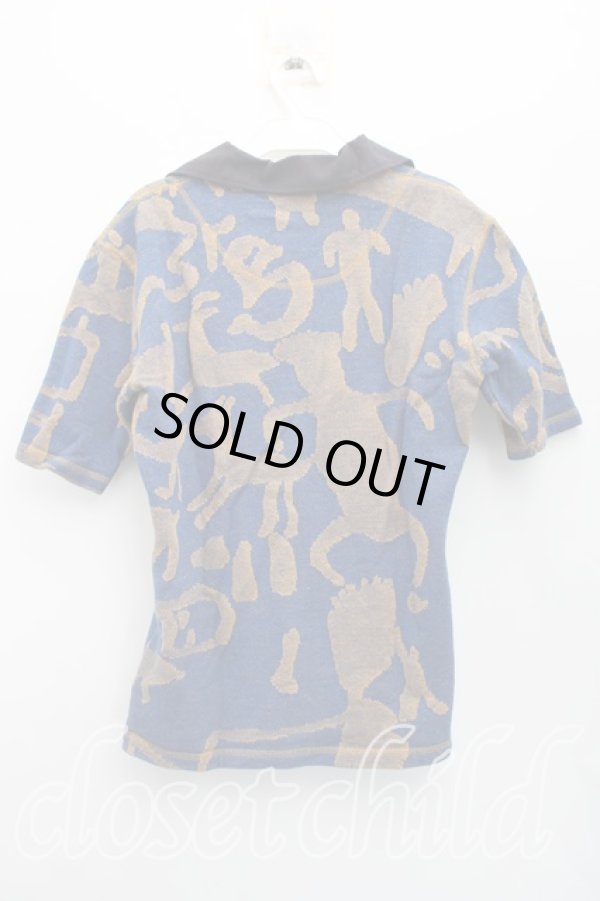 画像2: ヴィヴィアンウエストウッド MAN 中古 / グラフティオーブ総柄ポロ 44（メンズS相当） 青  H-26-02-15-054-to-OD-ZH (2)